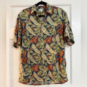 Pierre Cardin Tropical Leaf Short-Sleeve Button-Down - Blue/Green/Brown